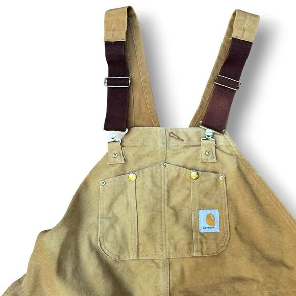Vintage Carhartt Relaxed Fit Duck Overalls Bibs Wheat Faded Men's 50 x 30 - Picture 6 of 10
